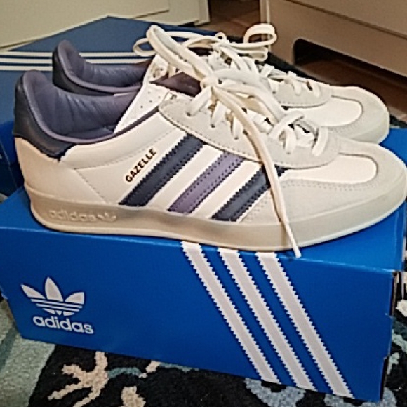adidas | Shoes | Adidas Gazelle Indoor White And Blue Sneakers | Poshmark